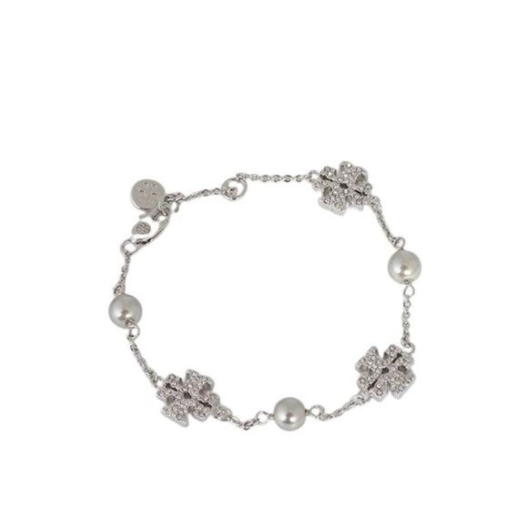 Tory Burch Jewelry Tory Burch Kira Pearl Logo Chain Bracelet
